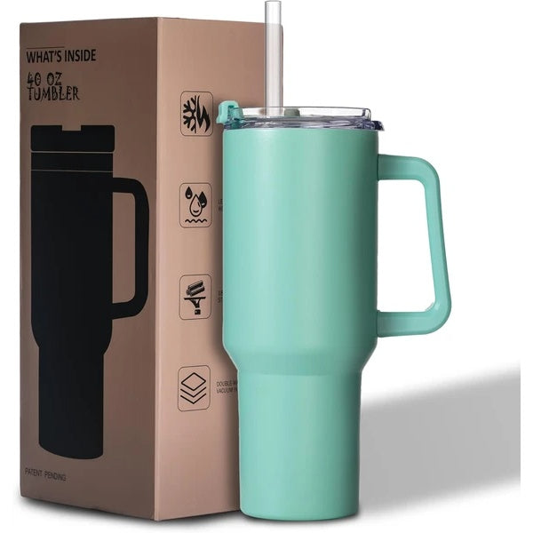 40oz Tumbler With Lid, Starw And Handle, Stainless Steel Vacuum Insulated Water Bottle Travel Mug For Iced Coffee, Hot And Cold Tea 40oz